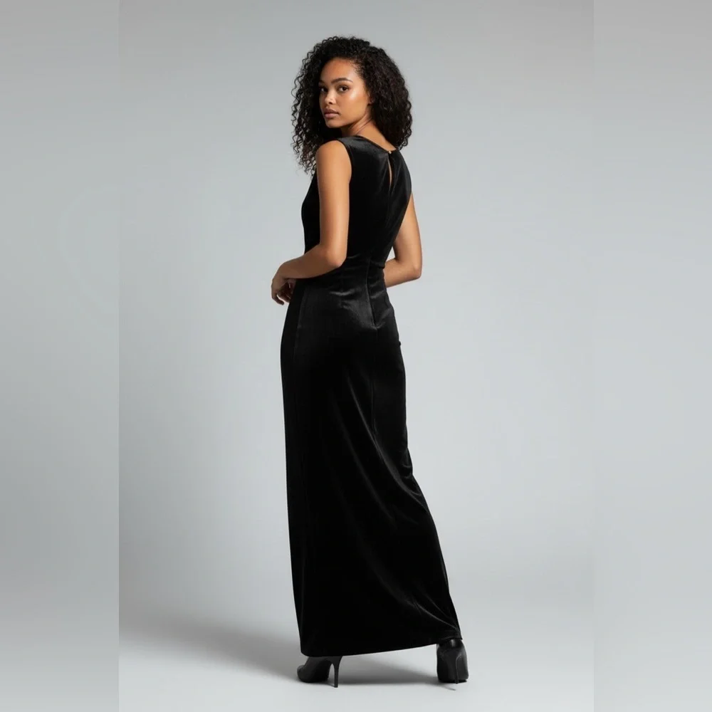 Veronica Beard silk velvet Elegant Black ruched Maxi sleeveless Dress romantic - Picture 6 of 15